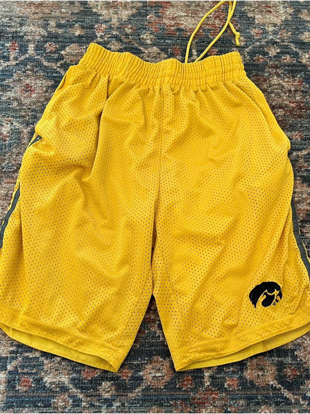 Yellow Mesh Athletic Shorts with Iowa Hawkeyes Logo